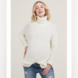 Hatch Waffle Knit Turtleneck Sweater Cream Maternity Merino Wool Cashmere One Sz